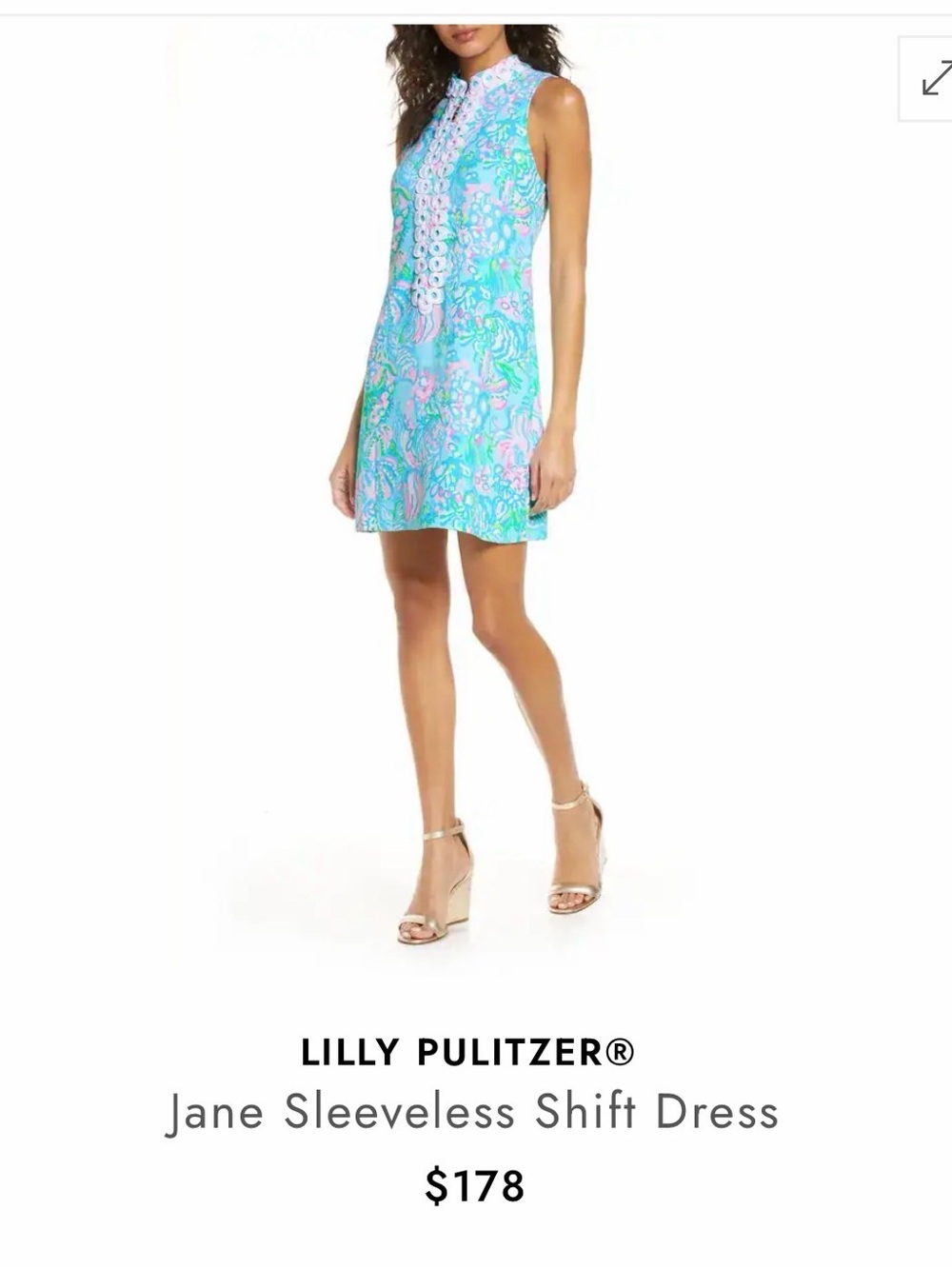 Lilly Pulitzer Sleeveless Shift Dress - Aqua with Pink & White Floral.